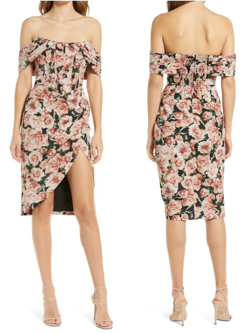 Lavish Alice Off The Shoulder Corset Dress in Dark Floral 8